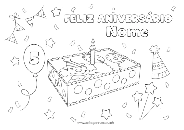 Página de desenho para imprimir Bolo Aniversário Palhaço Feliz aniversário (francês) Mensagem Idade comemorada personalizável Circo