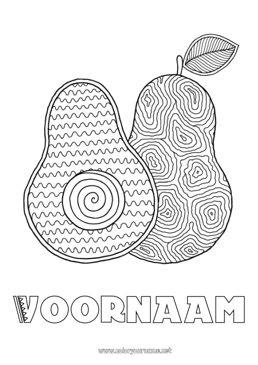 Kleurplaat om af te drukken Fruit Groenten Zentangle Avocado