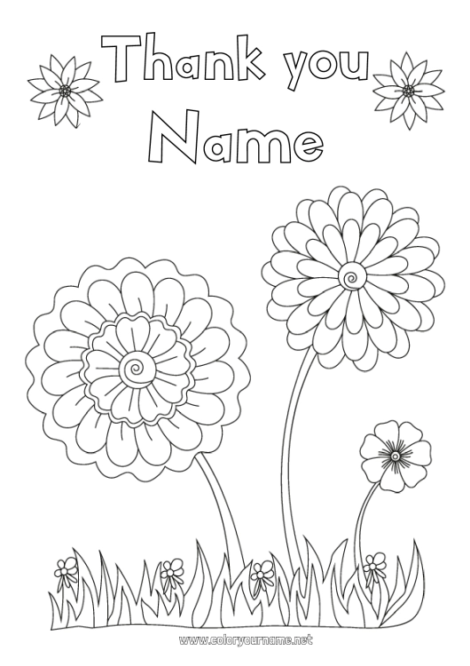 Coloring page to print Flowers Nanny Sunflower Thank you