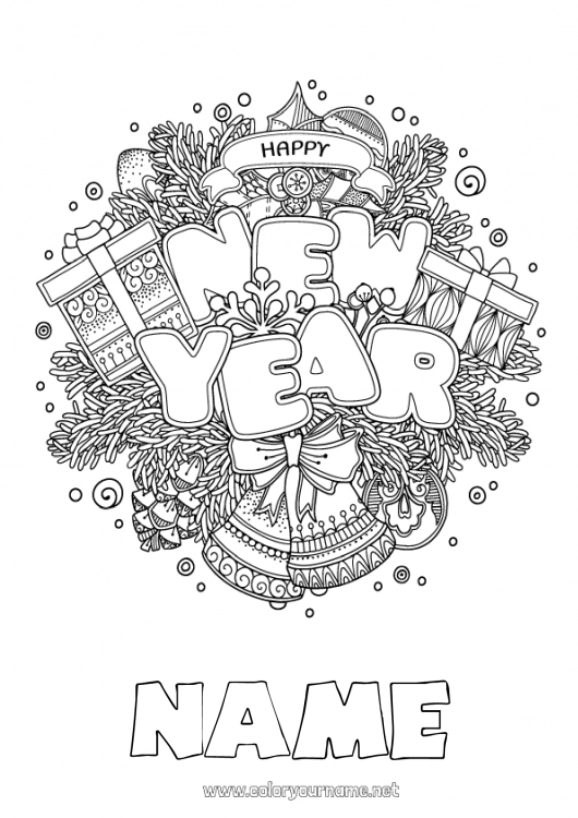 Coloring page to print Happy new year