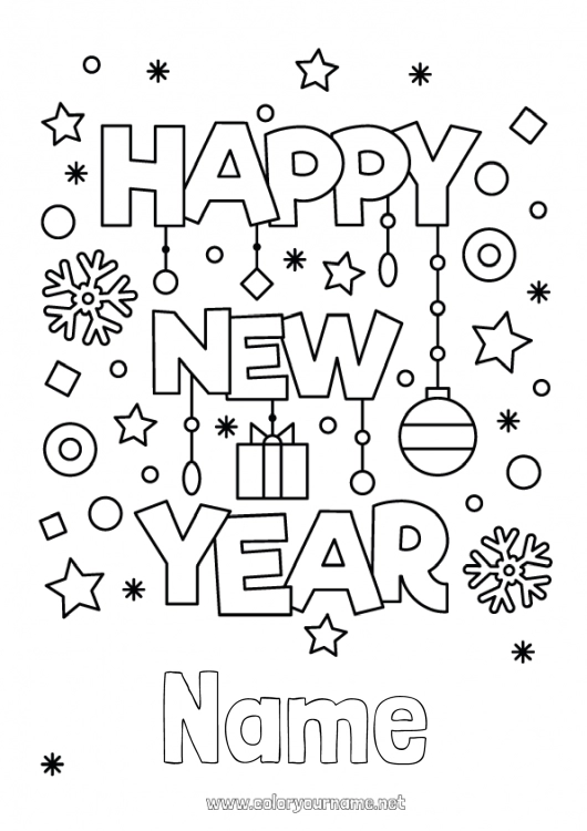 Coloring page to print Happy new year