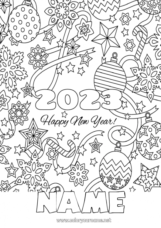 Coloring page to print 2023 Happy new year