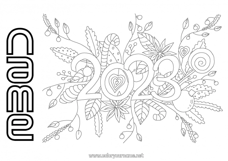 Coloring page to print 2023 Happy new year