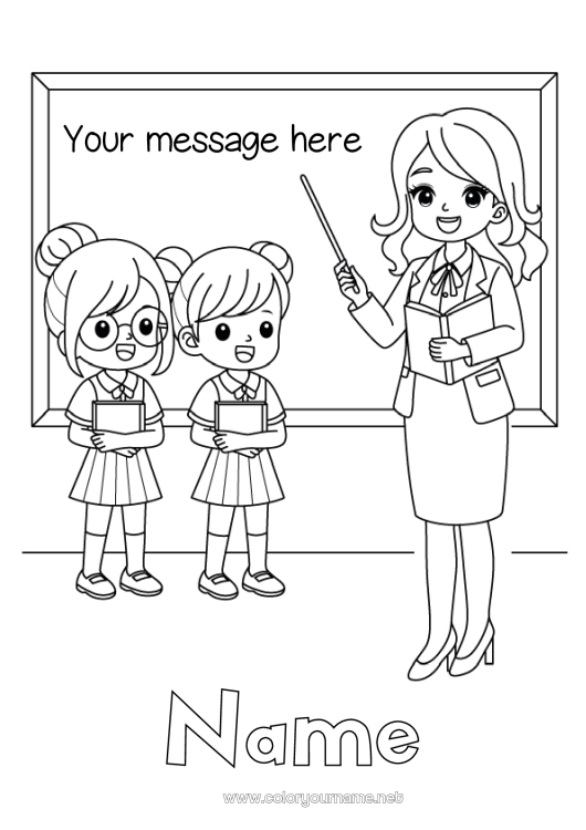 Coloring page to print Teacher Education Professions Back to School Class board Student