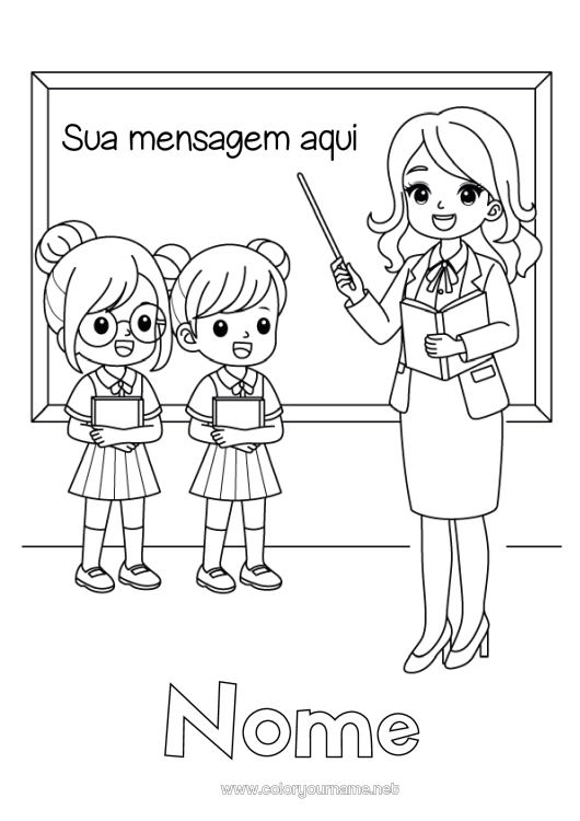 Página de desenho para imprimir Professora/Professor Profissões de educação Volta às Aulas Quadro-negro Estudante