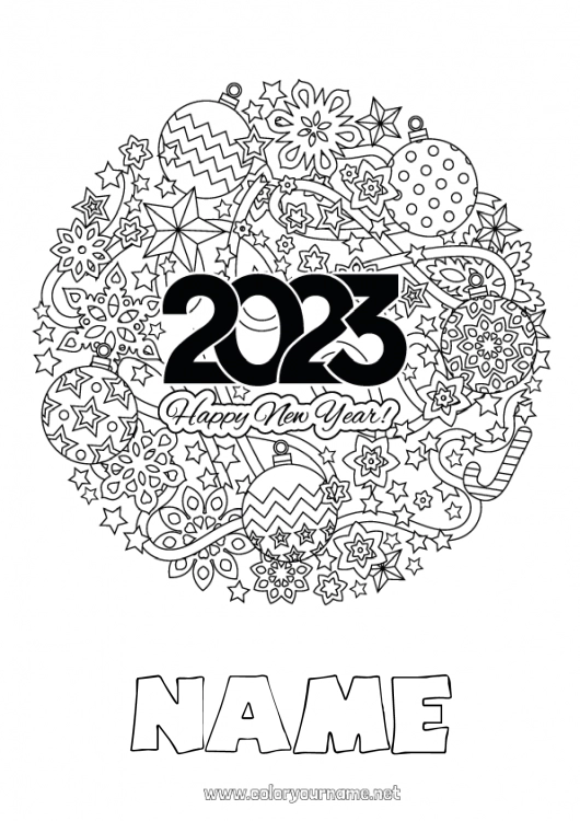 Coloring page to print 2023 Happy new year