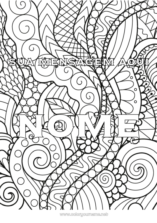 Página de desenho para imprimir Folhas Nome decorado Zentangle Planta verde Fundo decorativo