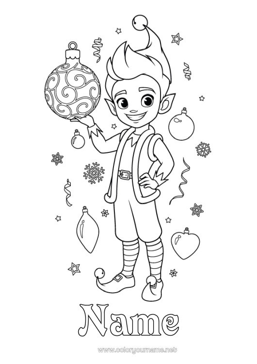 Coloring page to print Christmas elves Christmas bauble Elves coloring pages