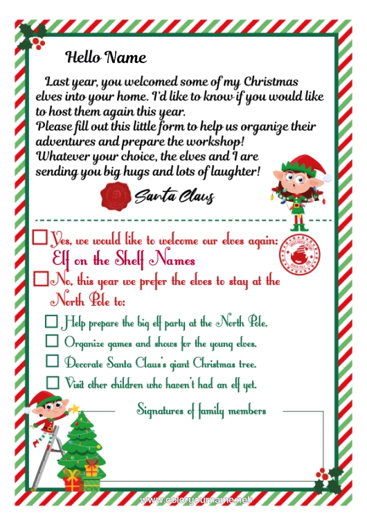 Coloring page to print Letters from prankster elves Elf Arrival Letter