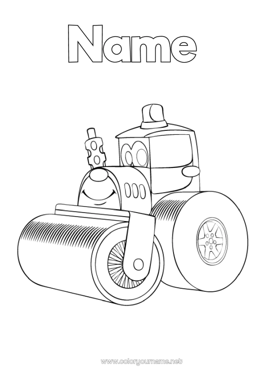 Coloring page to print Vehicles Construction machinery Construction Jobs Steamrollers (Compactors)