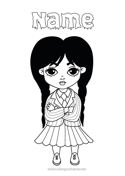 Coloring page to print Girl The Addams Family Animated cartoon