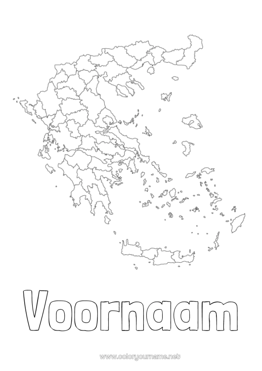 Kleurplaat om af te drukken Geografie Land Griekenland Wereldkaart