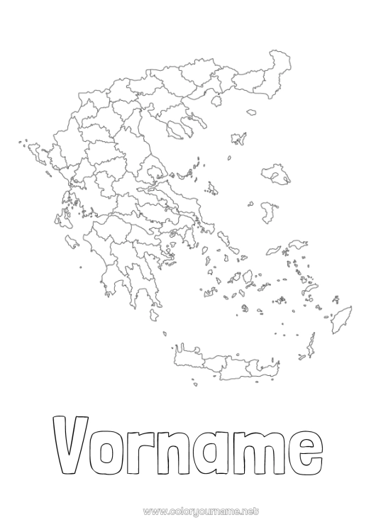 Malvorlage zum Ausdrucken Geografie Land Griechenland Landkarten