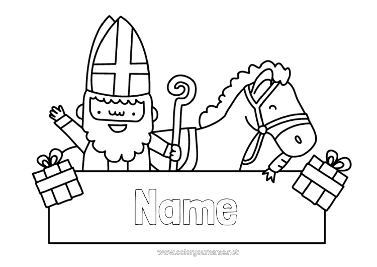 Coloring page to print Horse Farm animals Donkey Saint Nicholas