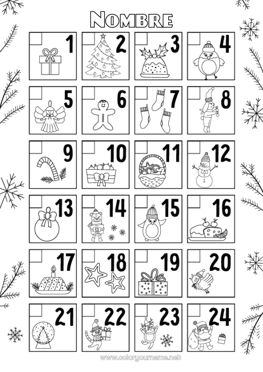 Dibujo para colorear para imprimir Navidad Actividades para niños Calendario de Adviento Calendarios y planificadores