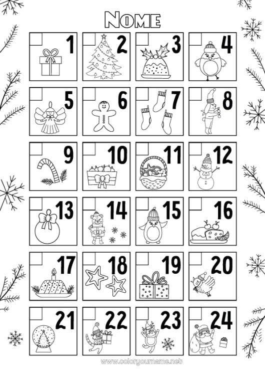 Página de desenho para imprimir Natal Atividades para Crianças Calendário do advento Calendários e planejadores