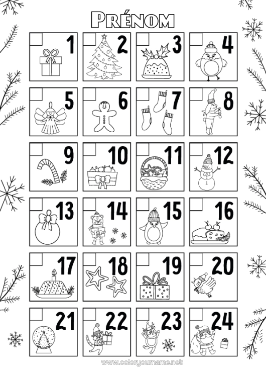 Coloriage à imprimer Noël Activités enfants Calendrier de l'avent Calendriers et plannificateurs