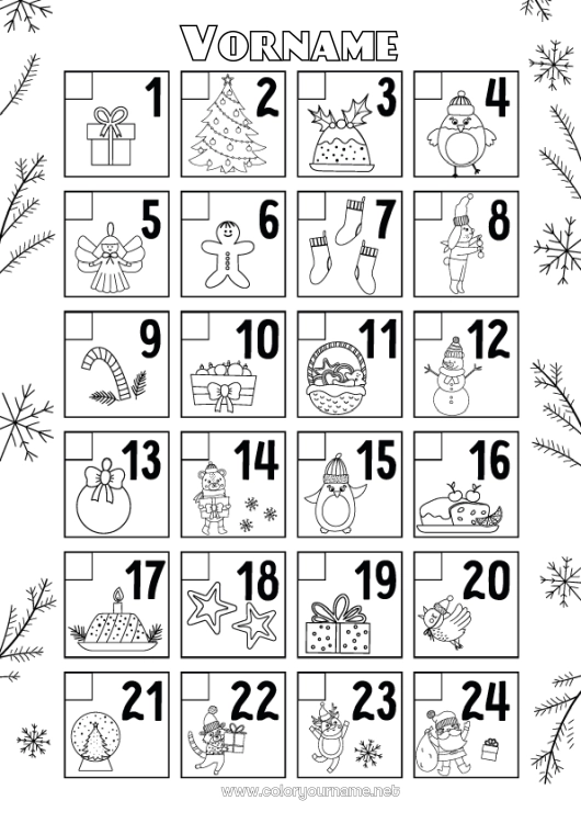 Malvorlage zum Ausdrucken Weihnachten Kinderaktivitäten Adventskalender Kalender und Planer