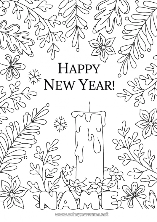 Coloring page to print Candle Happy new year 