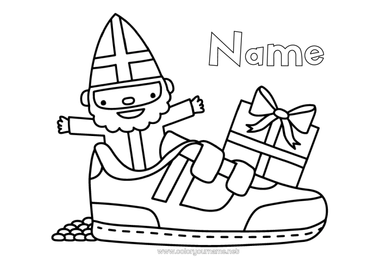 Coloring page to print Gifts Shoe Saint Nicholas