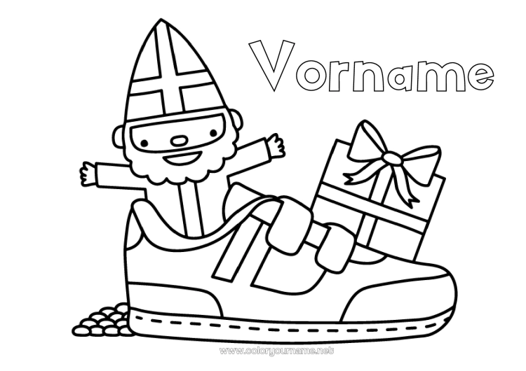 Malvorlage zum Ausdrucken Geschenke Schuh Sankt Nikolaus