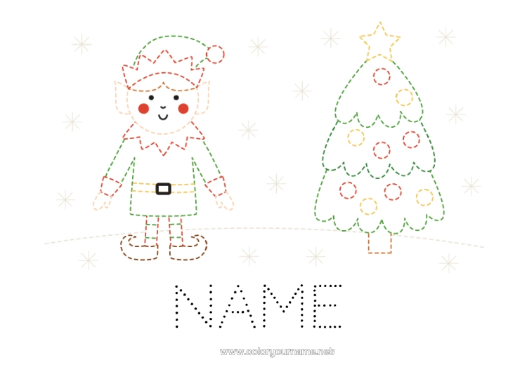 Coloring page to print Christmas tree Christmas elves Christmas Elves coloring pages Children's activities Easy coloring pages Trace and color