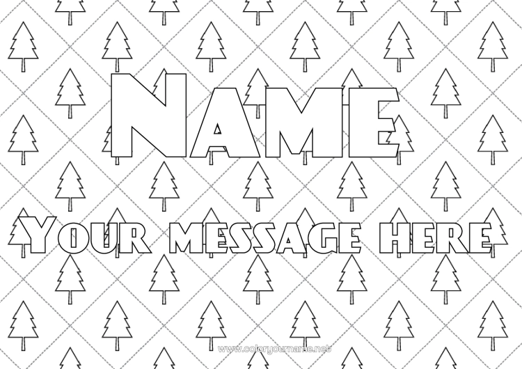 Coloring page to print Winter Christmas tree Decorated name Tree Fir Decorative background