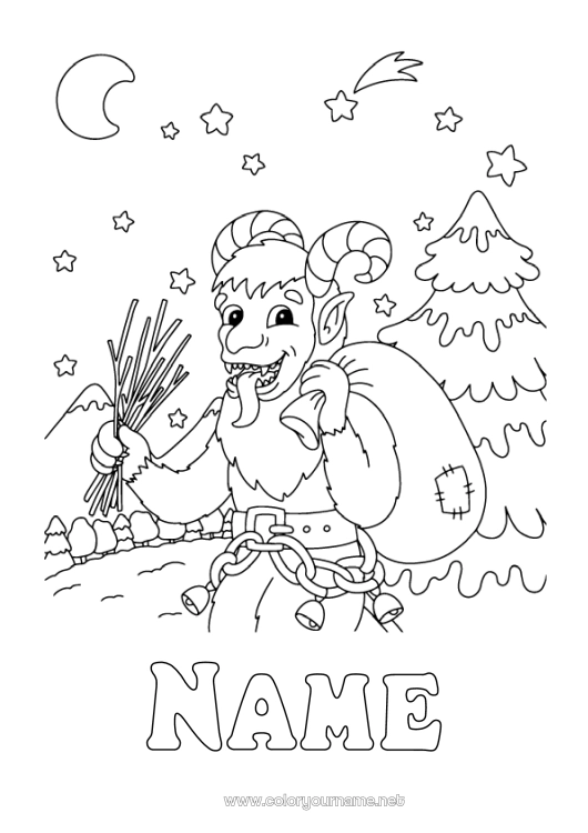 Coloring page to print Snow Winter Forest Krampus Saint Nicholas