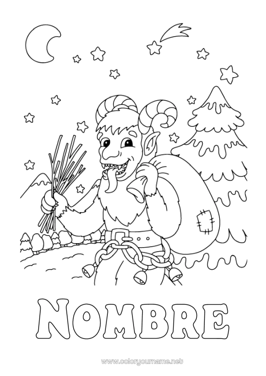 Dibujo para colorear para imprimir Nieve Invierno Bosque Krampus San Nicolás