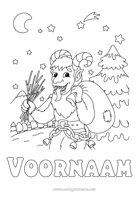 Kleurplaat om af te drukken Sneeuw Winter Bos Krampus Sinterklaas