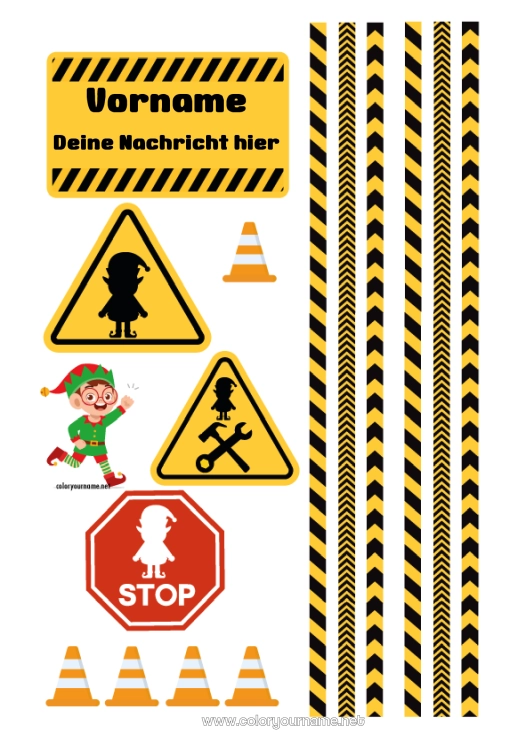 Malvorlage zum Ausdrucken Weihnachtself Schild Wichtel-Streiche und Ideen Baustelle, Bau