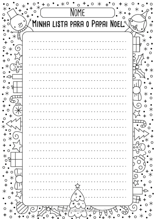 Página de desenho para imprimir Carta ao Papai Noel Lista de presentes para o Papai Noel