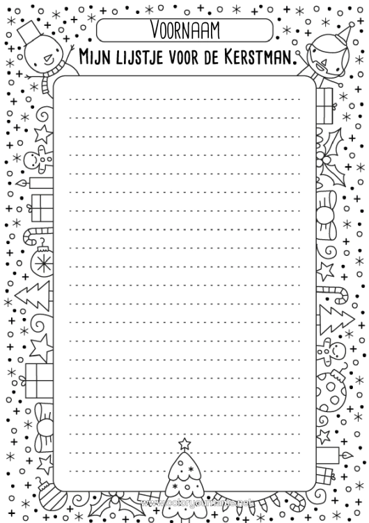 Kleurplaat om af te drukken Brief aan de Kerstman Cadeaulijst voor de Kerstman