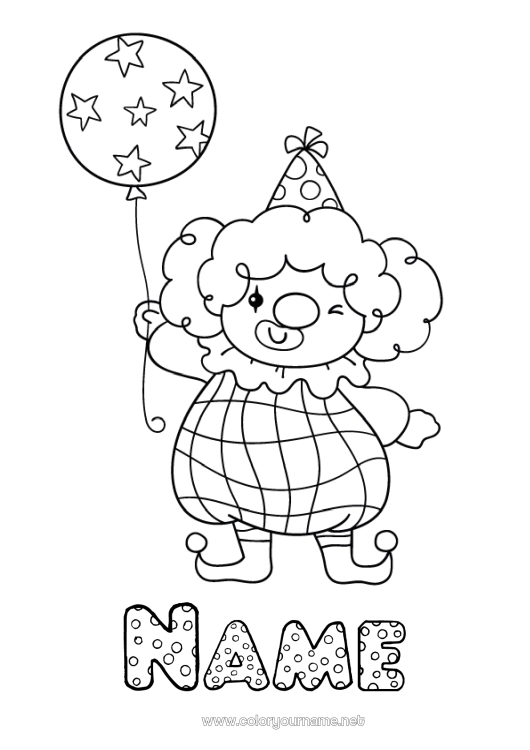 Coloring page to print Balloons Clown Hat Circus