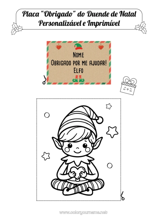 Página de desenho para imprimir Elfo de Natal Missão do Elfo de Natal Páginas para colorir de elfos Obrigado Placa Ideias Travessas para Duendes de Natal