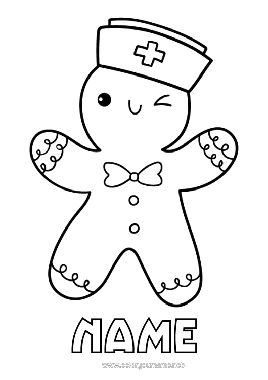 Coloring page to print Christmas Gingerbread Health professions Nurse