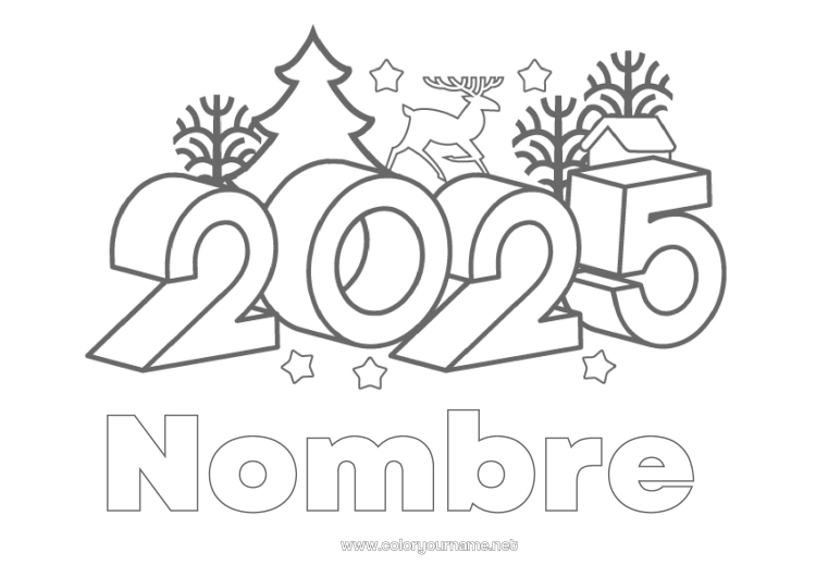 Dibujo para colorear para imprimir Feliz año 2025