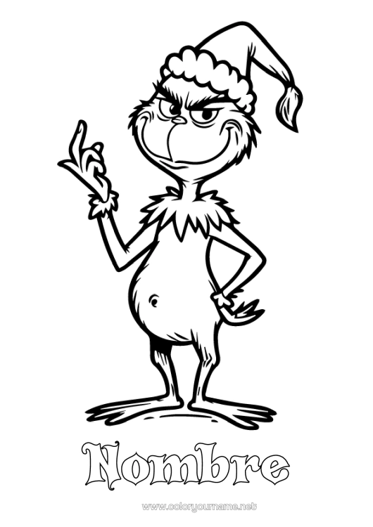 Dibujo para colorear para imprimir Grinch Gorro navideño