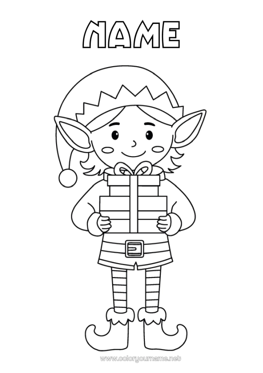 Coloring page to print Gifts Christmas elves Elves coloring pages