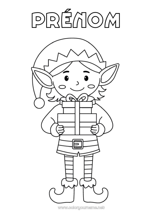 Coloriage à imprimer Cadeaux Lutins de Noël Coloriages lutins