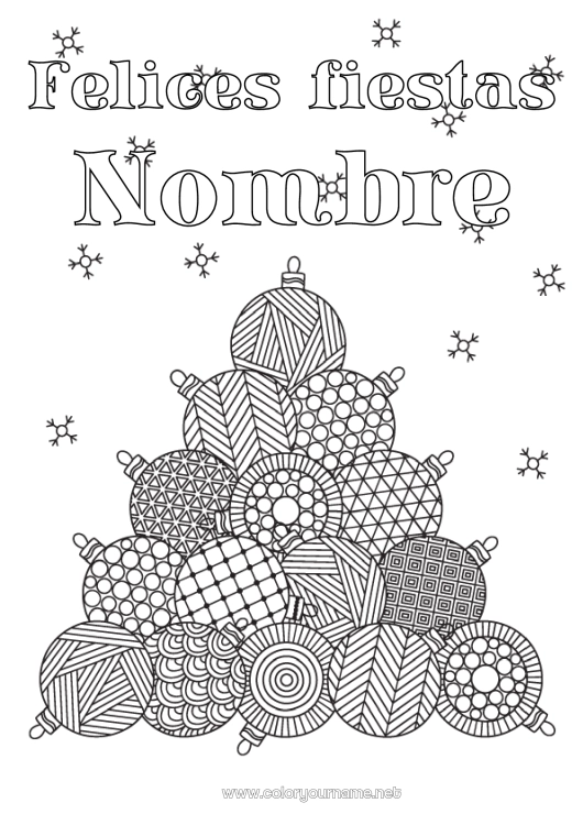 Dibujo para colorear para imprimir Navidad Bolas de Navidad Decoración navideña Dibujos complejos para colorear Zentangle