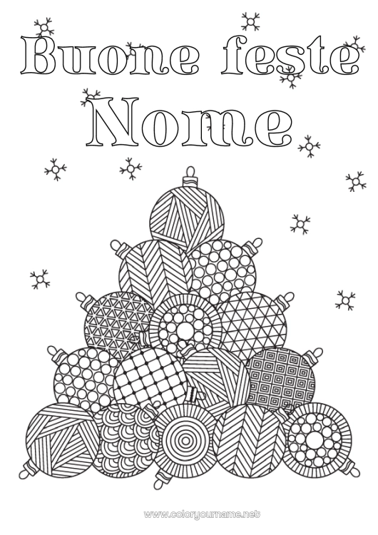 Pagina da colorare da stampare Natale Palla di Natale Decorazioni di Natale Colorazioni complesse Zentangle