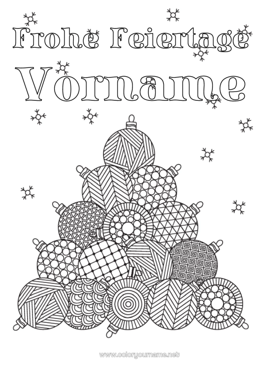 Malvorlage zum Ausdrucken Weihnachten Weihnachtskugel Weihnachtsdekoration Komplexe Ausmalbilder Zentangle