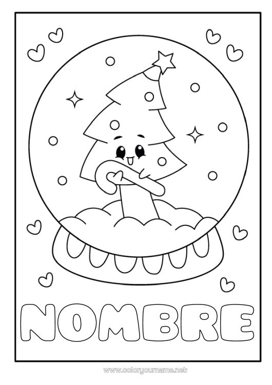 Dibujo para colorear para imprimir Corazón árbol de Navidad Kawaii Bastón de caramelo Dibujos fáciles para colorear Abeto