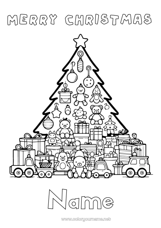 Coloring page to print Christmas tree Toys Games and toys Plush