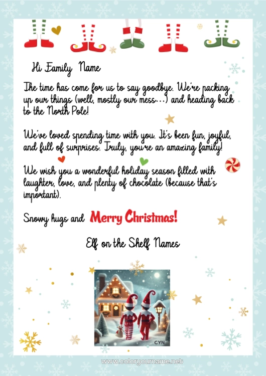 Coloring page to print Christmas elves Letters from prankster elves Elf Departure Letter