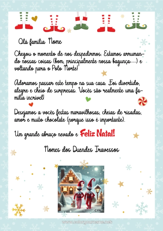 Página de desenho para imprimir Elfo de Natal Cartas de duendes travessos Carta de Despedida do Elfo