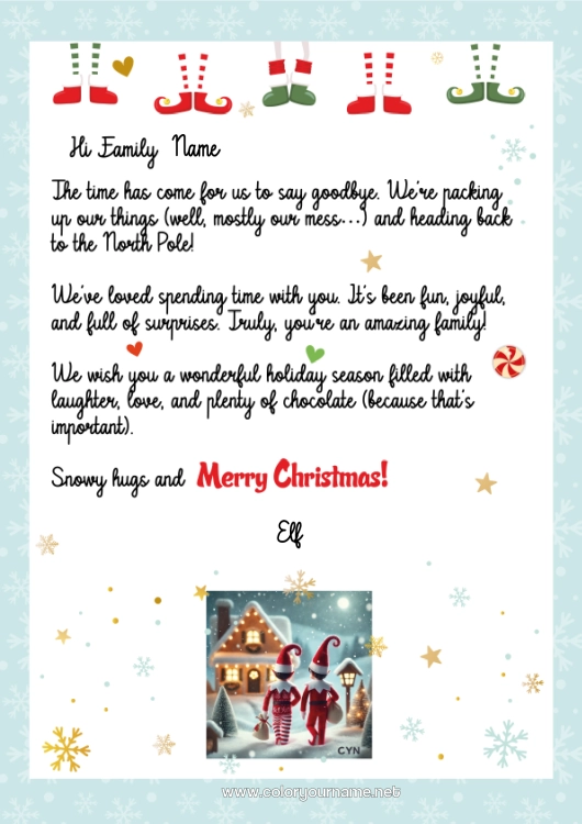 Coloring page to print Christmas elves Letters from prankster elves Elf Departure Letter