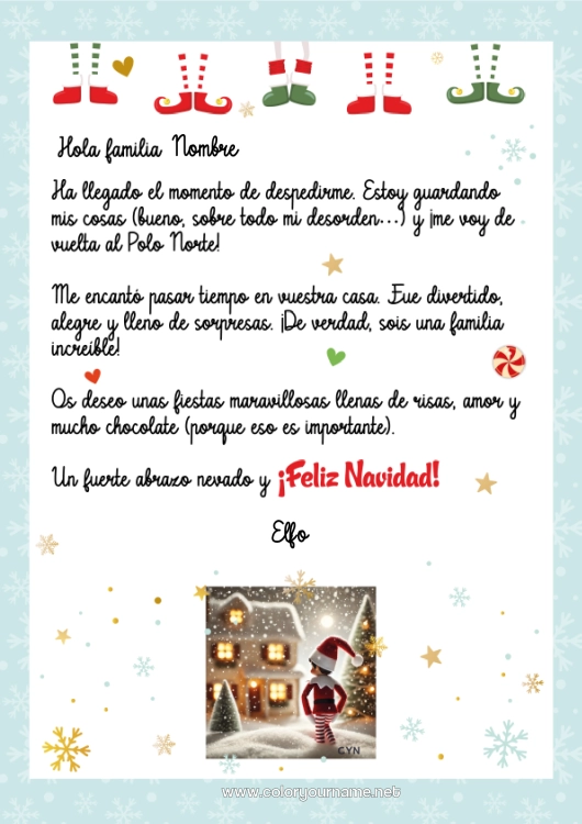 Dibujo para colorear para imprimir Elfos de navidad Cartas de elfos bromistas Carta de Despedida del Elfo