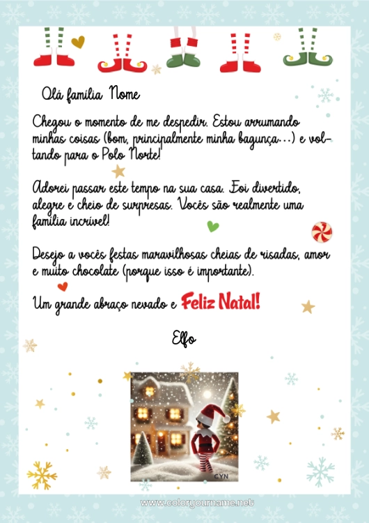 Página de desenho para imprimir Elfo de Natal Cartas de duendes travessos Carta de Despedida do Elfo